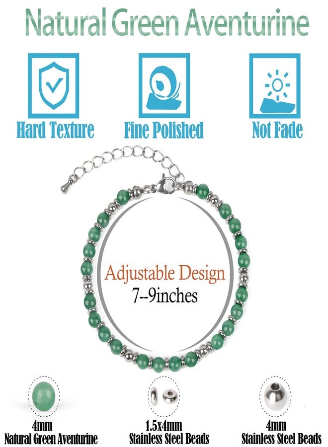 LPBeads أساور LPBeads مطرزة للنساء، مجوهرات مرصعة بأحجار كريمة، أساور قابلة للتعديل، هدايا للأم، الابنة، الزوجة، الصديقات، الصديقة المقربة، فضة 4 مم، أفينتورين أخضر، فولاذ مقاوم للصدأ، أفينتورين - Image 2