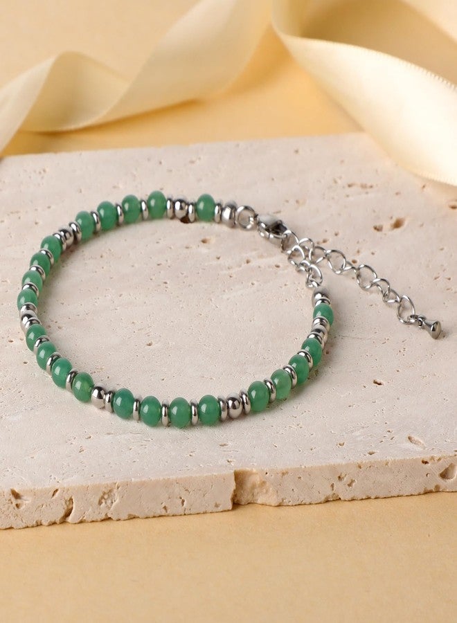 LPBeads أساور LPBeads مطرزة للنساء، مجوهرات مرصعة بأحجار كريمة، أساور قابلة للتعديل، هدايا للأم، الابنة، الزوجة، الصديقات، الصديقة المقربة، فضة 4 مم، أفينتورين أخضر، فولاذ مقاوم للصدأ، أفينتورين - Image 3