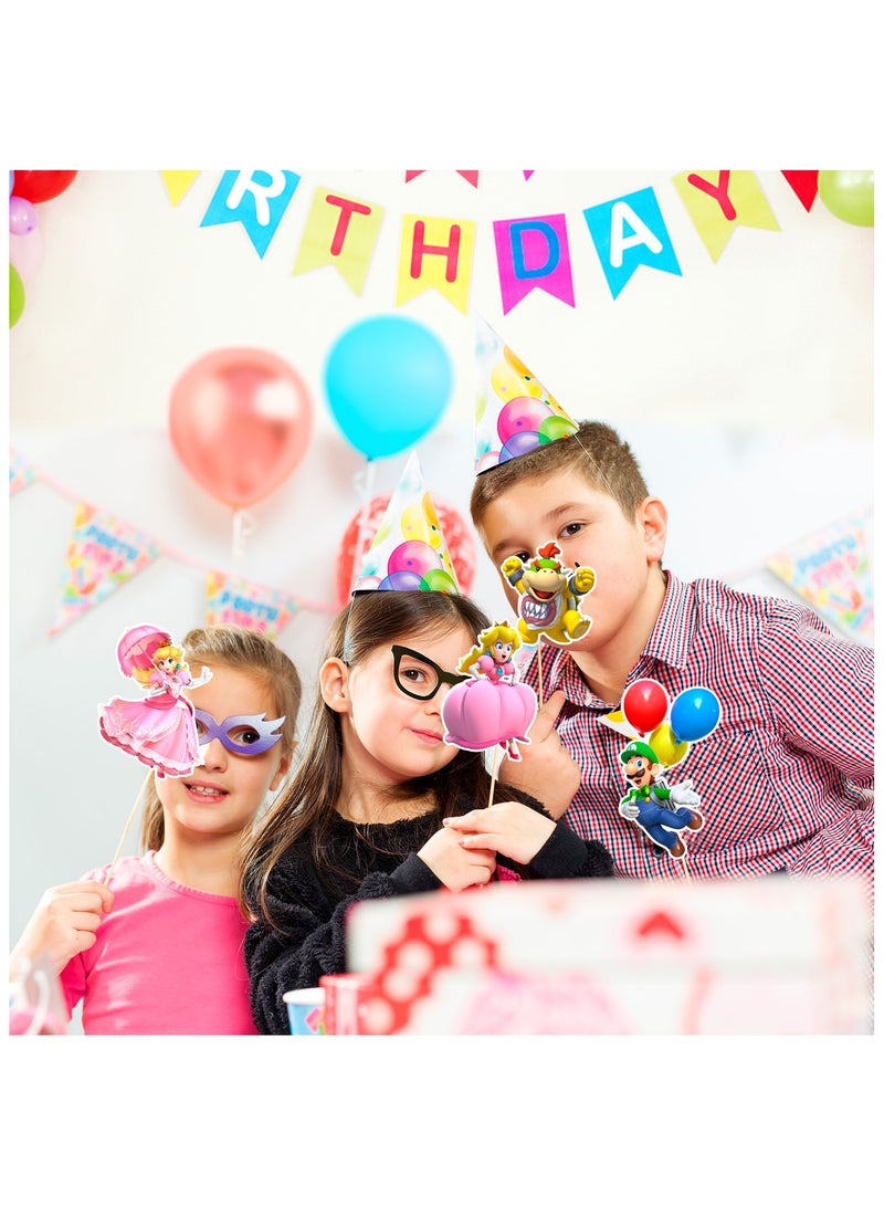 FRUITFUL PARTY Super Mario Party Decorations Photo Props with Stick, 32pcs Mario Photo Booth Props Super Mario Photo Props Mario Party Photo Booth Props, Super Mario Birthday Party Supplies - Image 5