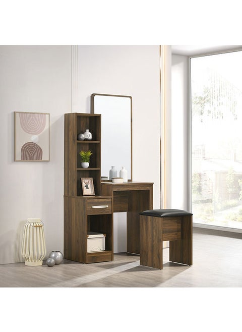 Kulltorp 2-Piece Plus Dresser | Dressing Table | Vanity Table | Makeup Table With Mirror And Stool Set Dark Brown 79.5 x 163 x 39.5 cm