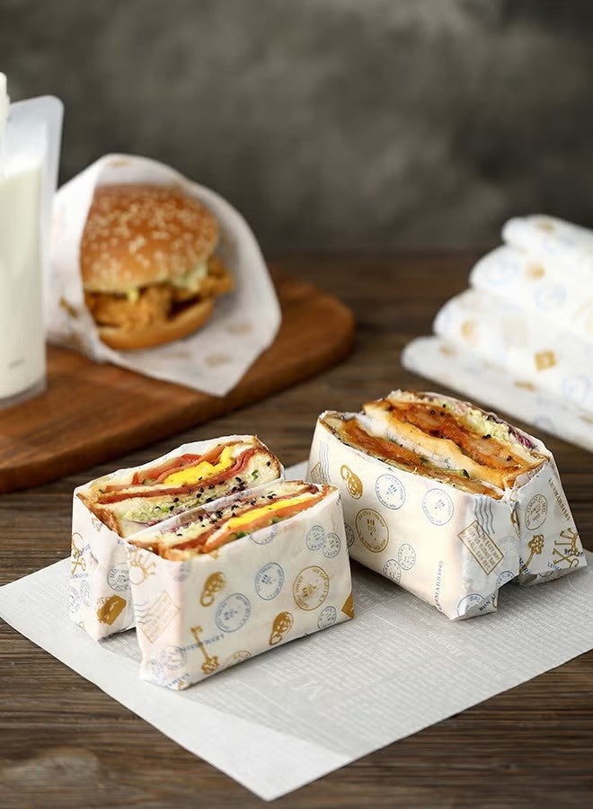 YJ 50 Sheets of Food-grade Wrapping Paper for Bread Sandwiches, Hamburgers and Fries, and Greaseproof Paper for Burger Trays, Baking Tools, - Image 2