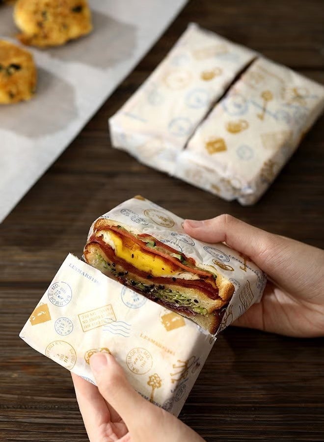 YJ 50 Sheets of Food-grade Wrapping Paper for Bread Sandwiches, Hamburgers and Fries, and Greaseproof Paper for Burger Trays, Baking Tools, - Image 5