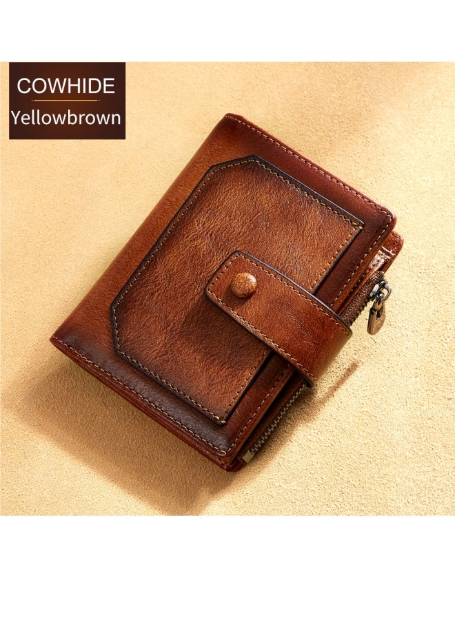 دانتي محفظة رجالية من جلد البقر بسحاب للعملات المعدنية مع فتحات متعددة للبطاقات باللون البني الأصفر - Image 1