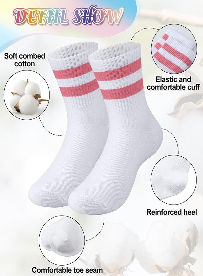 Halfchet 8 Pairs Kids Stripe Socks Cotton Crew Socks Colorful Retro Stripe Athletic Hosiery for School Kids(Soft Colors,Medium) - Image 3