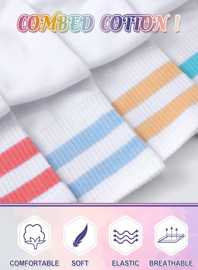 Halfchet 8 Pairs Kids Stripe Socks Cotton Crew Socks Colorful Retro Stripe Athletic Hosiery for School Kids(Soft Colors,Medium) - Image 4