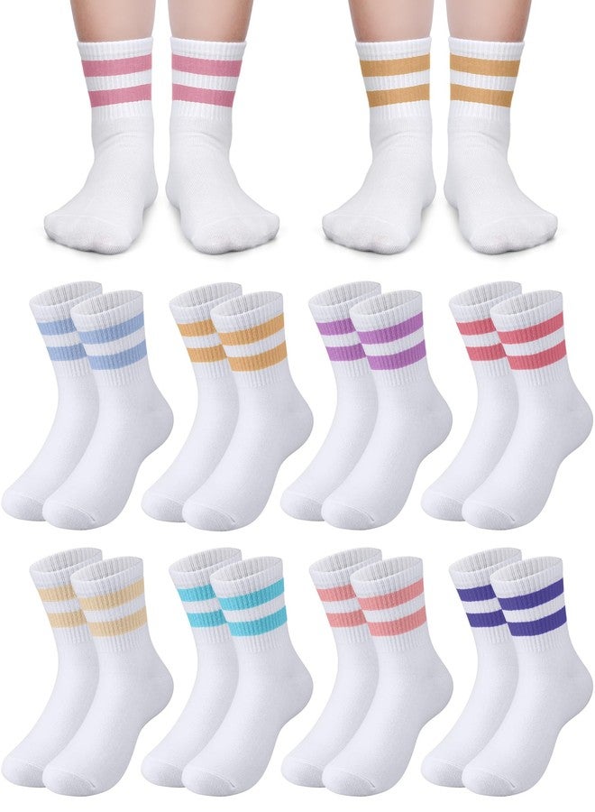 Halfchet 8 Pairs Kids Stripe Socks Cotton Crew Socks Colorful Retro Stripe Athletic Hosiery for School Kids(Soft Colors,Medium) - Image 1