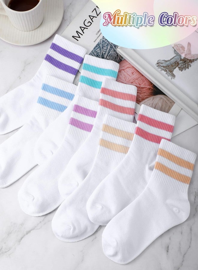 Halfchet 8 Pairs Kids Stripe Socks Cotton Crew Socks Colorful Retro Stripe Athletic Hosiery for School Kids(Soft Colors,Medium) - Image 5