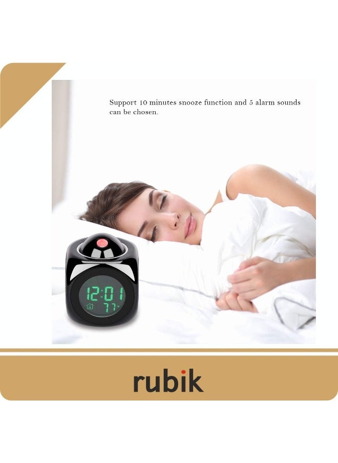 Projection Alarm Clock - Multi-function Digital LCD Wall Projection Voice Talking Temperature Display LED Alarm Clock 12hr/24hr - Black