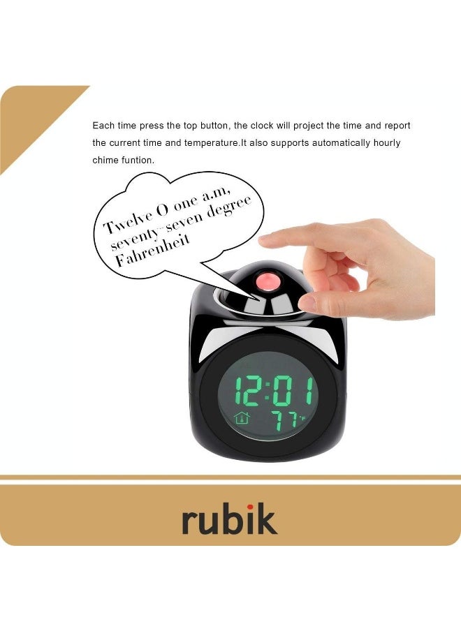 Projection Alarm Clock - Multi-function Digital LCD Wall Projection Voice Talking Temperature Display LED Alarm Clock 12hr/24hr - Black