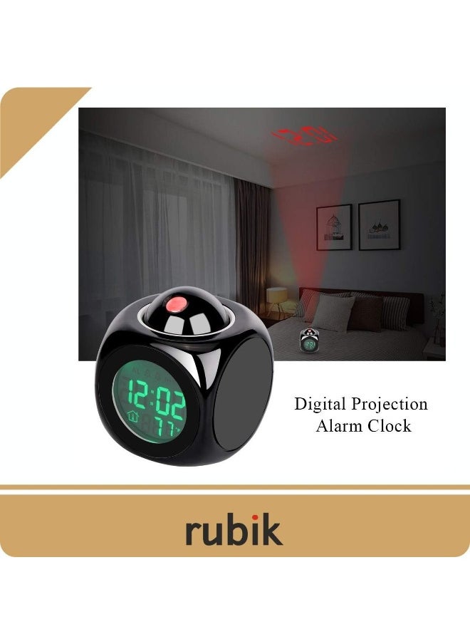 Projection Alarm Clock - Multi-function Digital LCD Wall Projection Voice Talking Temperature Display LED Alarm Clock 12hr/24hr - Black