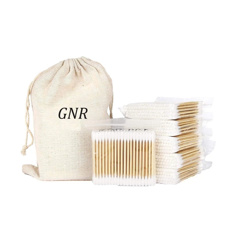 GNR Wooden Buds Double Head Tips Stick Natural Pure Bamboo Cotton Swabs Ear Cleaning Buds - 500 Pcs