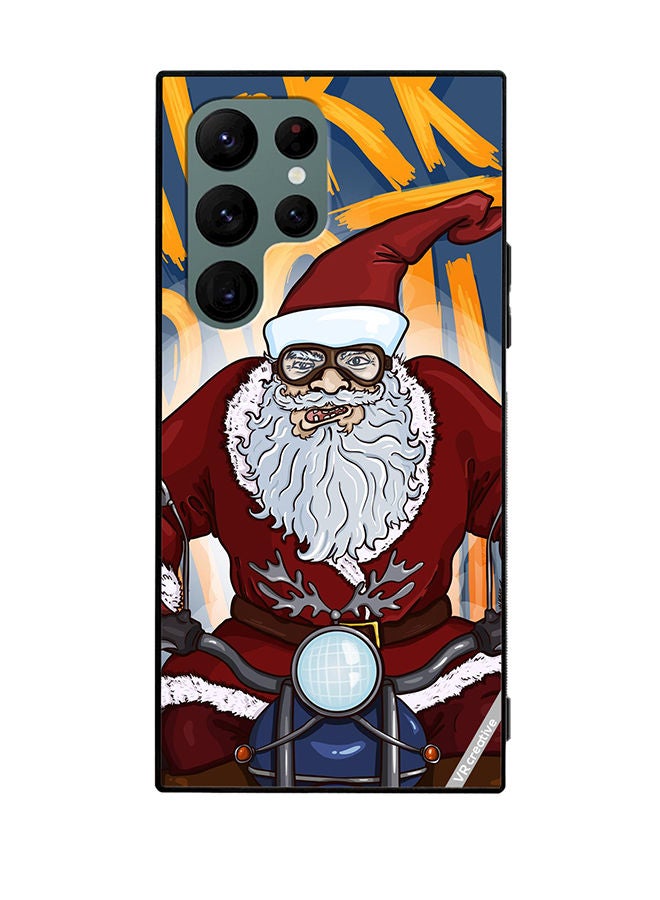 VR CREATIVE Protective Case Cover For Samsung Galaxy S22 Ultra 5G Cartoon Christmas Postcard Santa Claus On Motorcycle Design Multicolour - Image 1