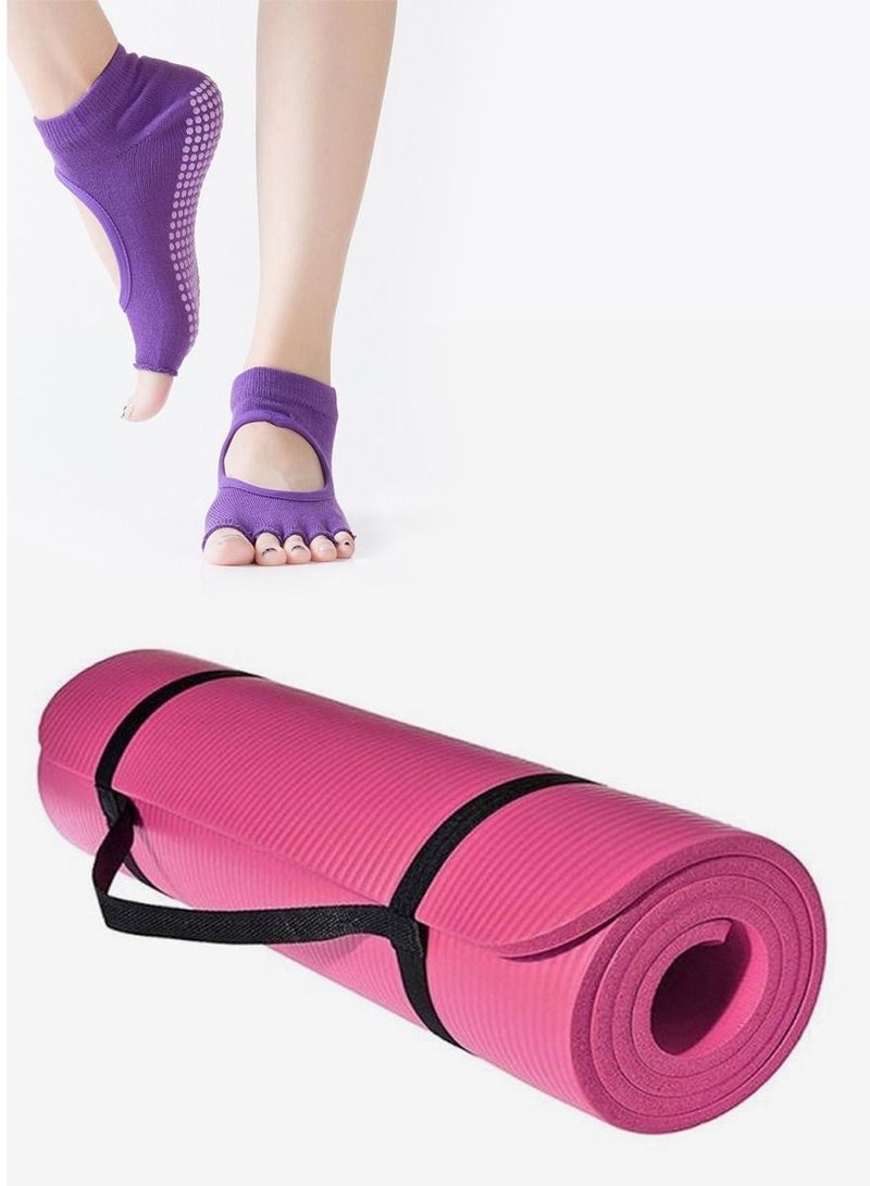Generic 15mm Floor Mat with Non-Slip Yoga Socks for Yoga Workout Gym Workout with Extra Thickness and Carrying Strap 