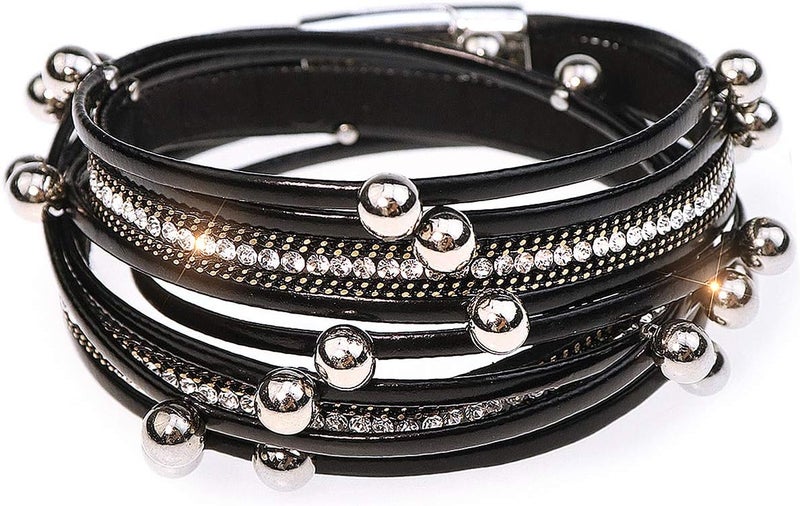Suyi Women Wrap Bracelet Multilayered Leather Braided Bangle Wrist Cuff Bangles with Magnetic Buckle - Image 1