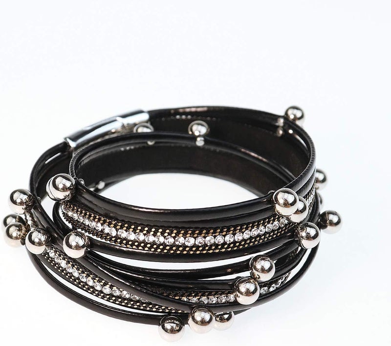 Suyi Women Wrap Bracelet Multilayered Leather Braided Bangle Wrist Cuff Bangles with Magnetic Buckle - Image 3