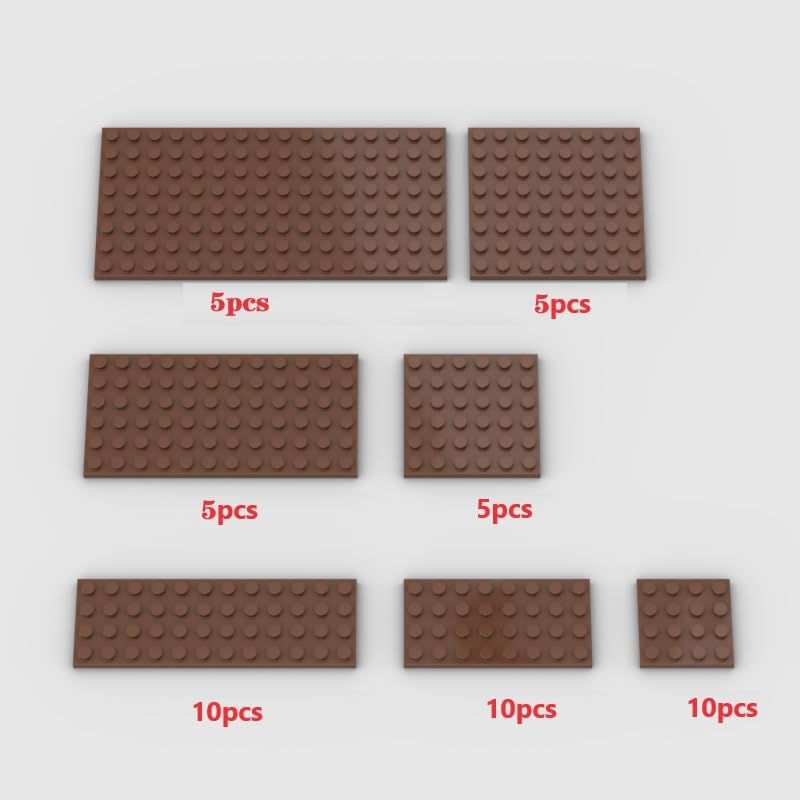 YUJHITP Classic Building Plate Assortment Pack 50pcs Brown Bulk Plates with 7 Size Building Plate Base Plate Compatible with Lego Parts and Pieces Building Bricks for Most BrandsColorBrown - Image 4