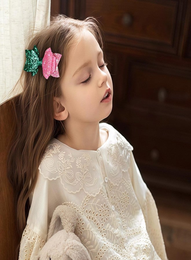 Miroksh 4" Glitter Pink Green Cartoon Hair Bows Clips Witch Birthday Bow-Knot Hair Barrette for Women Girls Movie Fans Gift Bad Witch Halloween Costume Decor Accessories Set of 2 - Image 3