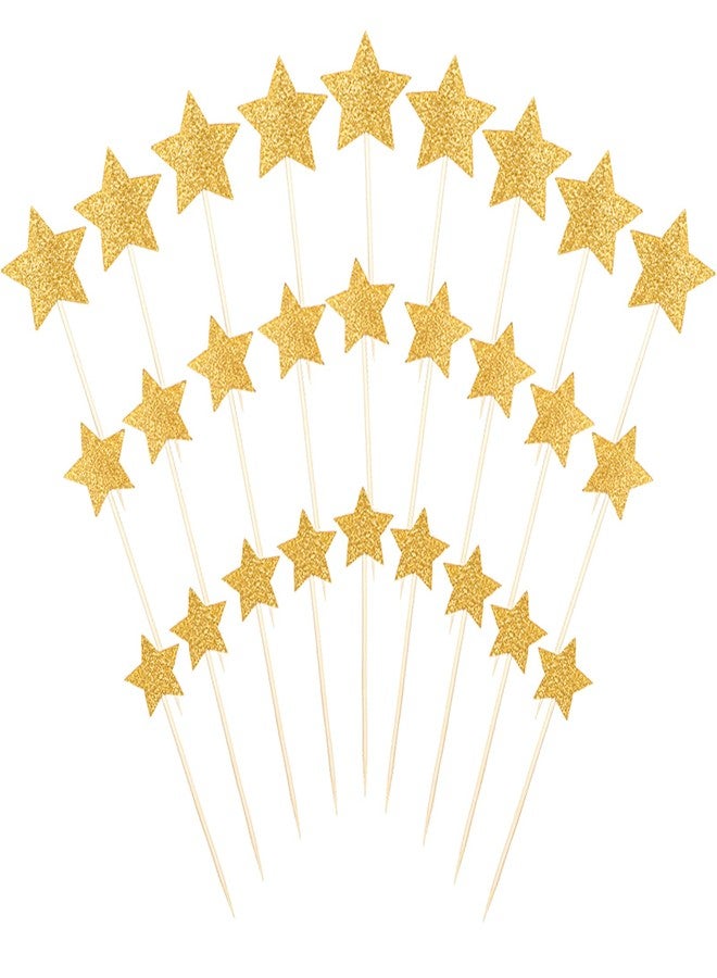 Larrel 30PCS Gold Glitter Star Cupcake Toppers, Twinkle Star Cupcake Picks, Gold Stars Cake Decorations Toppers, Cake Decorations Supplies for Wedding, Engagement, Bridal Shower, Birthday, Party, Baby Shower - Image 1