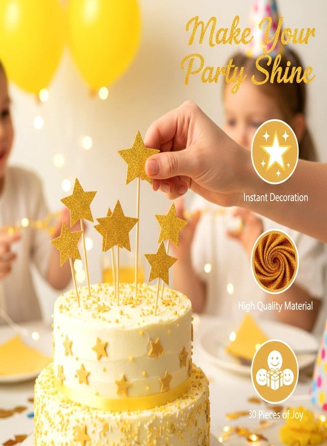 Larrel 30PCS Gold Glitter Star Cupcake Toppers, Twinkle Star Cupcake Picks, Gold Stars Cake Decorations Toppers, Cake Decorations Supplies for Wedding, Engagement, Bridal Shower, Birthday, Party, Baby Shower - Image 3