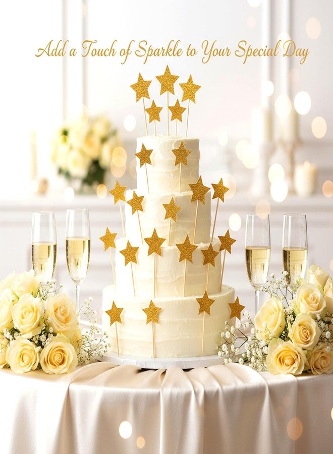 Larrel 30PCS Gold Glitter Star Cupcake Toppers, Twinkle Star Cupcake Picks, Gold Stars Cake Decorations Toppers, Cake Decorations Supplies for Wedding, Engagement, Bridal Shower, Birthday, Party, Baby Shower - Image 4