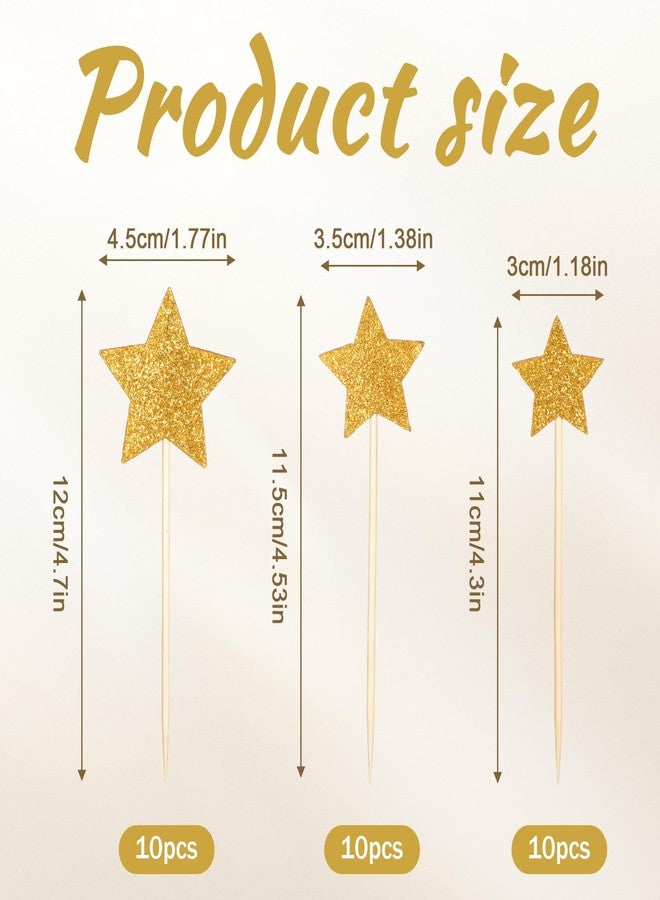 Larrel 30PCS Gold Glitter Star Cupcake Toppers, Twinkle Star Cupcake Picks, Gold Stars Cake Decorations Toppers, Cake Decorations Supplies for Wedding, Engagement, Bridal Shower, Birthday, Party, Baby Shower - Image 2