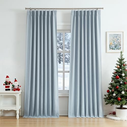 WEST LAKE 95 Inches Length Dusty Blue Bailey Pinch Pleated Full Blackout Curtain Panels with 100 Light Blocking Liners,Linen Textured Drape for Bedroom Living Room,Backtab Window Treatment,40"Wx95"Lx2 - Image 1