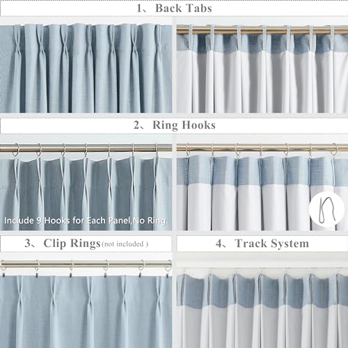 WEST LAKE 95 Inches Length Dusty Blue Bailey Pinch Pleated Full Blackout Curtain Panels with 100 Light Blocking Liners,Linen Textured Drape for Bedroom Living Room,Backtab Window Treatment,40"Wx95"Lx2 - Image 5