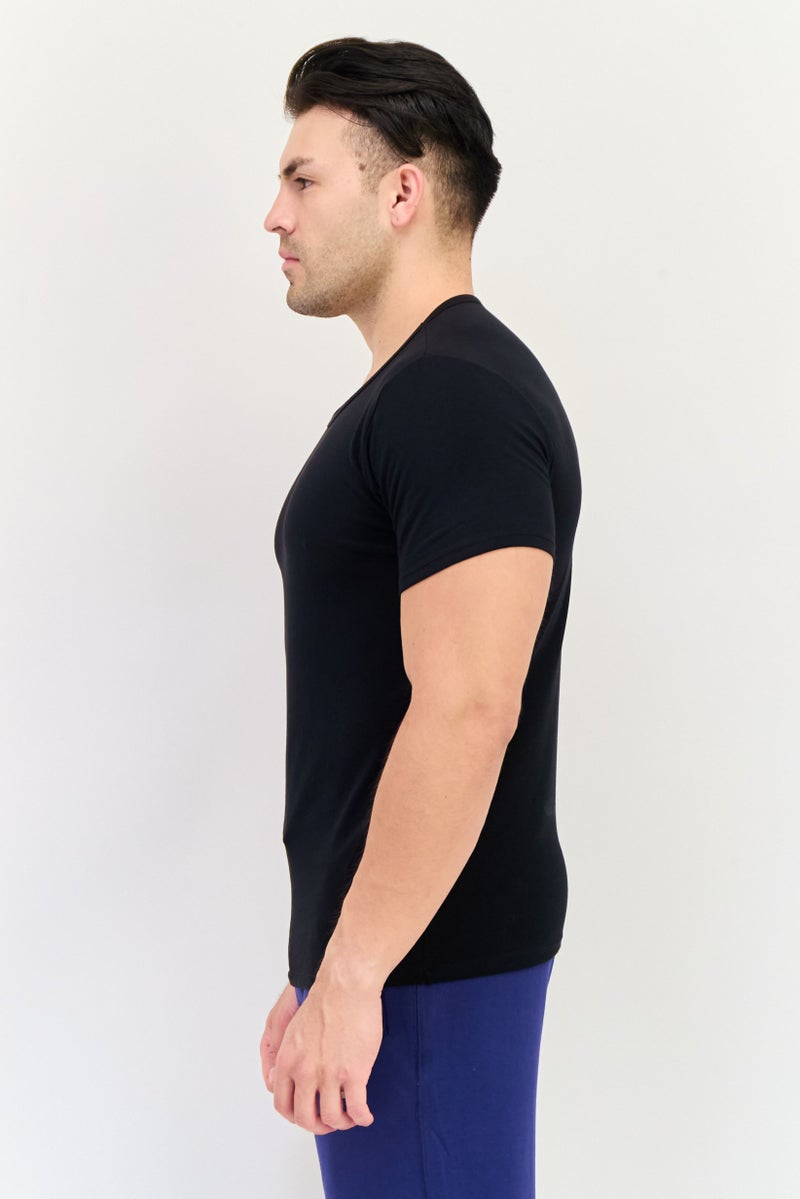 sloggi Men 2 Pieces Round Neck Short Sleeve Brand Logo Undershirt, Black  - Image 2