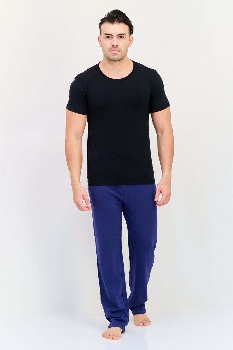 sloggi Men 2 Pieces Round Neck Short Sleeve Brand Logo Undershirt, Black  - Image 3