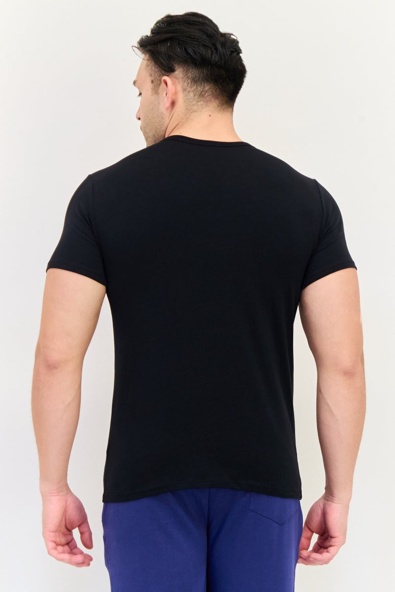 sloggi Men 2 Pieces Round Neck Short Sleeve Brand Logo Undershirt, Black  - Image 4