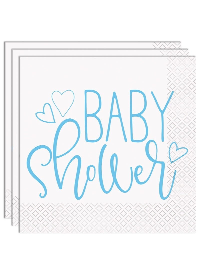 Unique Baby Shower Napkins White Blue Paper 33cm 16-Pack