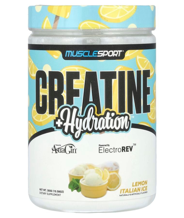 MUSCLESPORT Creatine + Hydration Lemon Italian Ice 10.58 oz (300 g)