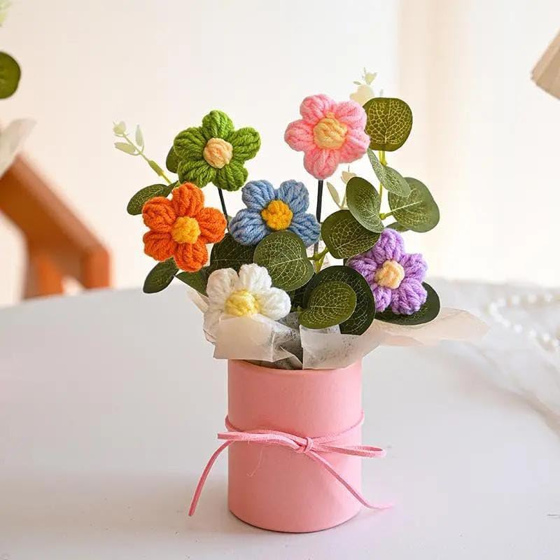 VRB Dec 1pcs Artificial Crochet Flower Bouquet/Artificial Flowers Bunch/Crochet flowers bouquet/Crochet flowers/Flowers Bouquet Gift for Girls Home Decor,gifting,etc. (Multicolor Daisy Bouquet/) - Image 3