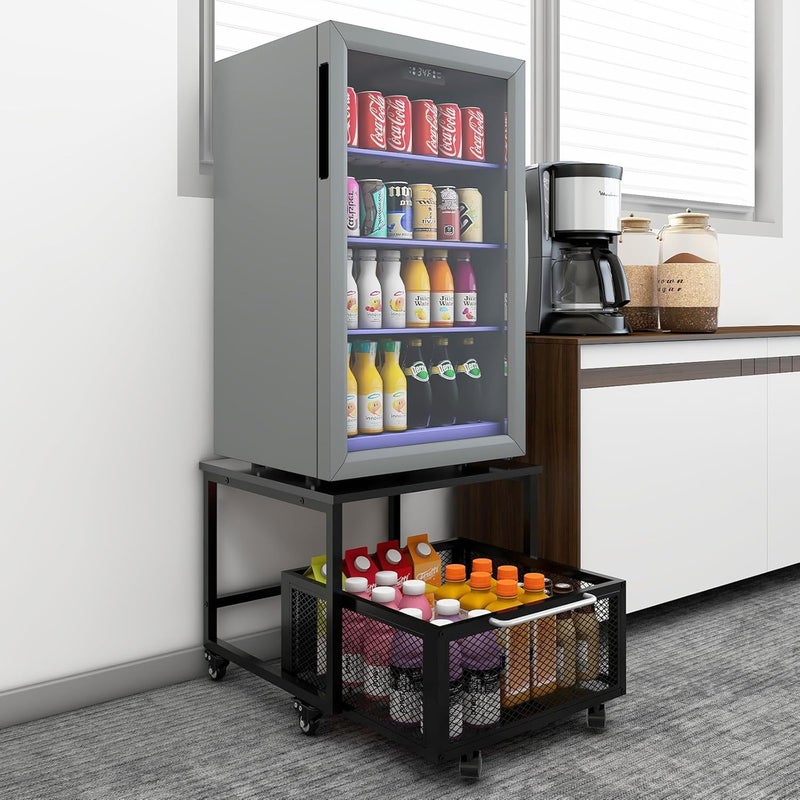 PUNCIA 19.7" x19.7" Mini Fridge Stand with Storage Mobile Fridge Cart | Mobile Beverage Refrigerator Stand, Compact Refrigerator Organizer with Drawer & Rolling Basket for Home Office - Image 1