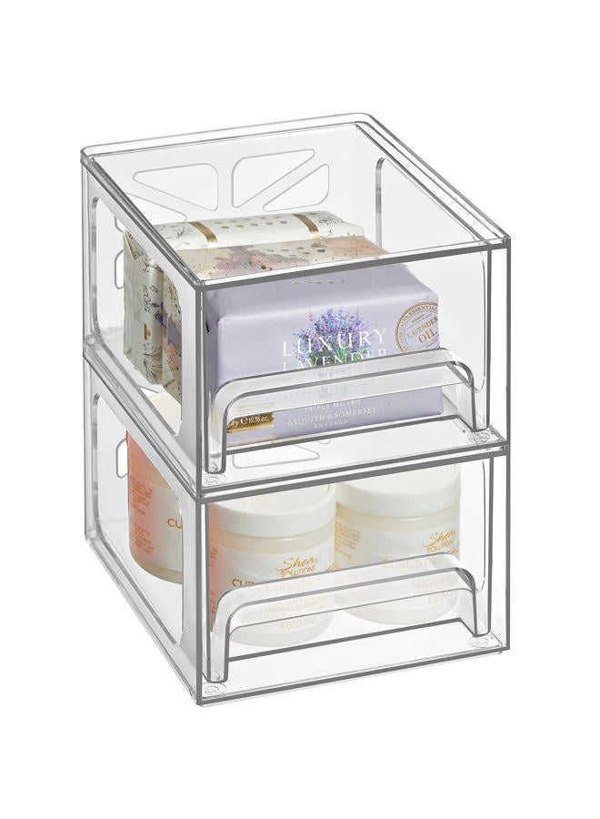Oizeir Clear Stackable Storage Drawers - 2-PACK - Acrylic Plastic Organizer Drawer for Bathroom Vanity Cabinet, Kitchen Countertop, Small Office Organization. Easily Organize All Cosmetic Makeup Supplies. - Image 1