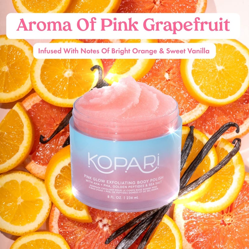 Kopari Pink Glow Exfoliating Body Polish, AHA Vegan Body Scrub for Women, Gentle and Effective, Pink Haze, 8 oz - Image 4