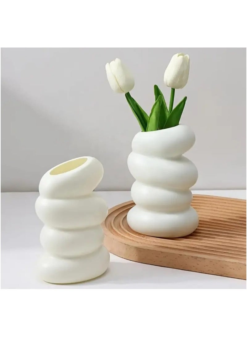 إل ديس مزهرية بلاستيكية بيضاء حلزونية أنيقة مستوحاة من الطراز الاسكندنافي للمنزل والمطبخ وغرفة المعيشة والمكتب وغرفة النوم - Image 1