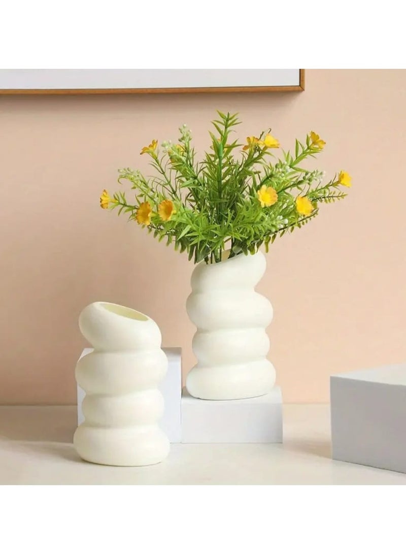 إل ديس مزهرية بلاستيكية بيضاء حلزونية أنيقة مستوحاة من الطراز الاسكندنافي للمنزل والمطبخ وغرفة المعيشة والمكتب وغرفة النوم - Image 2