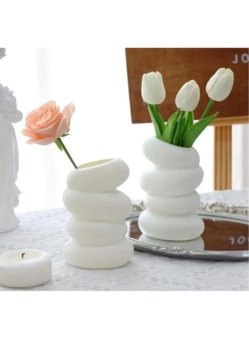 إل ديس مزهرية بلاستيكية بيضاء حلزونية أنيقة مستوحاة من الطراز الاسكندنافي للمنزل والمطبخ وغرفة المعيشة والمكتب وغرفة النوم - Image 5