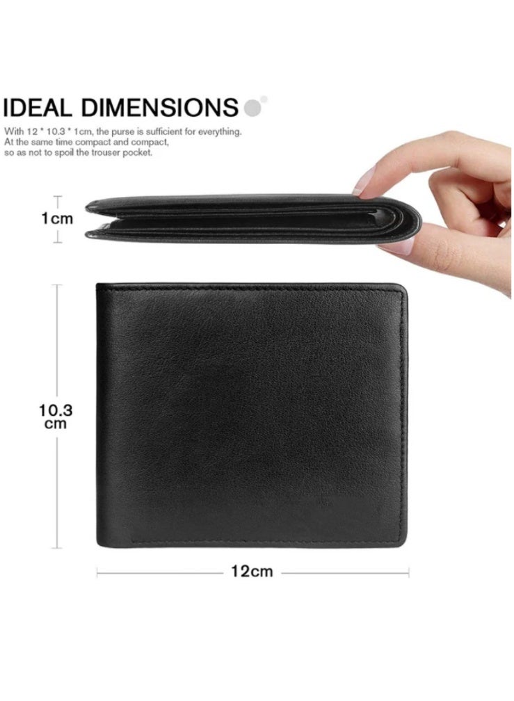 محفظة جلدية أصلية للرجال، تصميم بسيط، مانعة لتقنية تحديد الهوية بموجات الراديو، محفظة رجالية بسيطة وعصرية بثلاث طيات من الجلد الأصلي بفتحات متعددة للبطاقات وحامل لبطاقة الهوية - Image 2