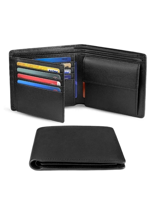 محفظة جلدية أصلية للرجال، تصميم بسيط، مانعة لتقنية تحديد الهوية بموجات الراديو، محفظة رجالية بسيطة وعصرية بثلاث طيات من الجلد الأصلي بفتحات متعددة للبطاقات وحامل لبطاقة الهوية - Image 1