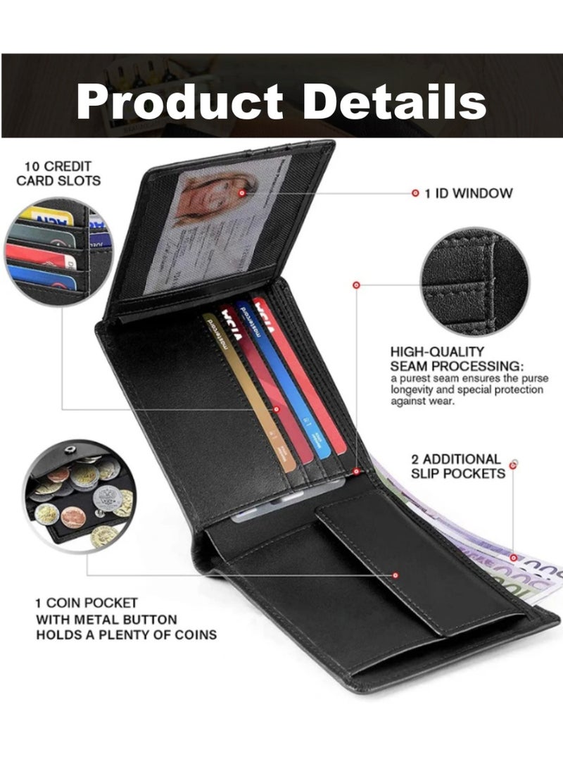 محفظة جلدية أصلية للرجال، تصميم بسيط، مانعة لتقنية تحديد الهوية بموجات الراديو، محفظة رجالية بسيطة وعصرية بثلاث طيات من الجلد الأصلي بفتحات متعددة للبطاقات وحامل لبطاقة الهوية - Image 3