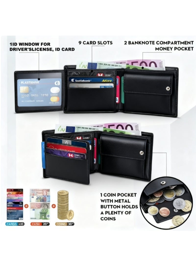 محفظة جلدية أصلية للرجال، تصميم بسيط، مانعة لتقنية تحديد الهوية بموجات الراديو، محفظة رجالية بسيطة وعصرية بثلاث طيات من الجلد الأصلي بفتحات متعددة للبطاقات وحامل لبطاقة الهوية - Image 4