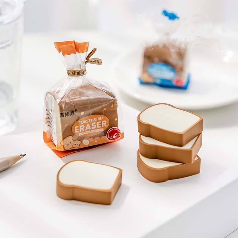 BRIKSHI Toast Bread Erasers Pencil Erasers Cute Bread Shape Eraser Student Supplies Eraser Gift Correction Supplies Rubber 4 Pcs Set - Image 1