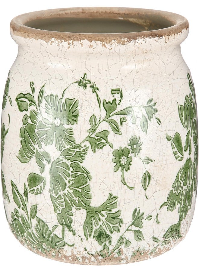 Ninehaoou Vintage Planter Large Ceramic Plants Pot Beige Green Vintage Floral Ice Crack Cottage Scroll Vase Flower Vase Pot Indoor Plants Home Kitchen Decor Farmhouse Antique Decorative Gifts - Image 1