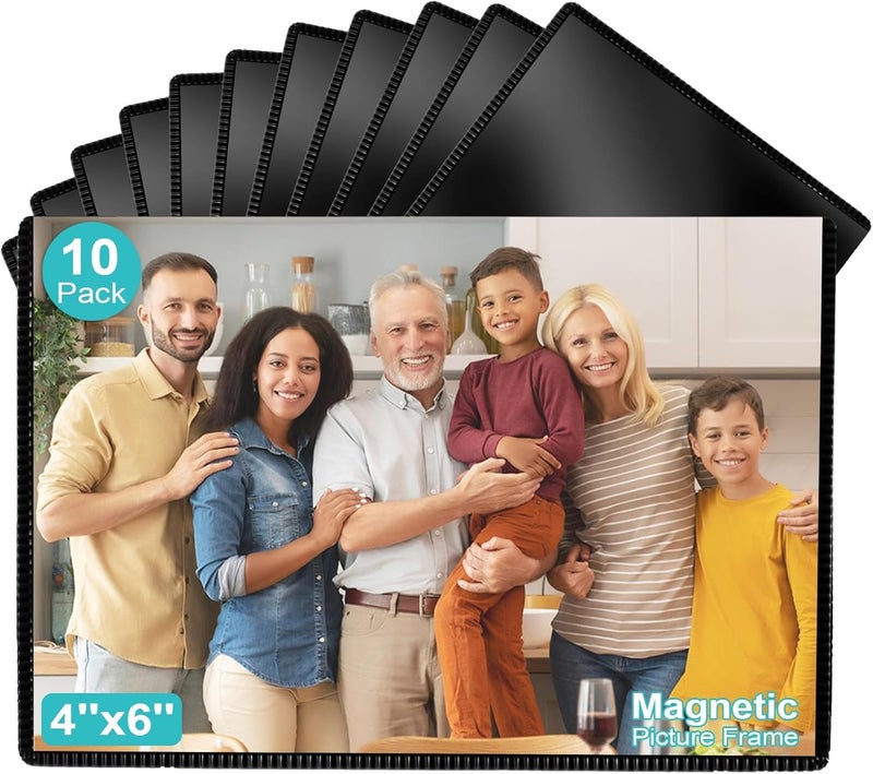 Sloworld Magnetic Picture on print sticker,10 Pack Magnetic Frame Reusable,Magnetic Photo Frames for Refrigerator 4"x6" With White Border,Refrigerator Magnets,Home,School,Office (Black 10 Pack) - Image 1