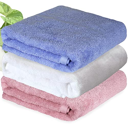 HEELIUM Bamboo Bath Towel | Lightweight & Quick Drying | Ultra Absorbent Towel | 140 x 70 cm - 400 GSM | Pack of 3 - Peach, Iris, White - Image 1