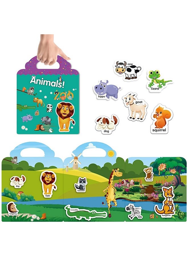 Chocozone 32 Reusable PVC Stickers Book Waterproof Stickers Toys for 2 Years Old Boys & Girls Learning Preschool Educational Book for Kids (Animals) - Image 1