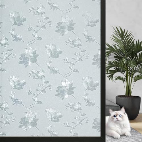 WALLTON Privacy Vinyl Frosted Window Film Glass Sticker Self-Adhesive Film Tint Wallpaper Opaque Sheet for Glass Privacy Cover Window, Door, Office, Home.| Anti-UV. (16x48 Inch, Frosted Flowers) - Image 1