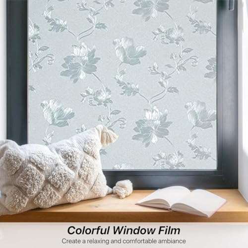 WALLTON Privacy Vinyl Frosted Window Film Glass Sticker Self-Adhesive Film Tint Wallpaper Opaque Sheet for Glass Privacy Cover Window, Door, Office, Home.| Anti-UV. (16x48 Inch, Frosted Flowers) - Image 3